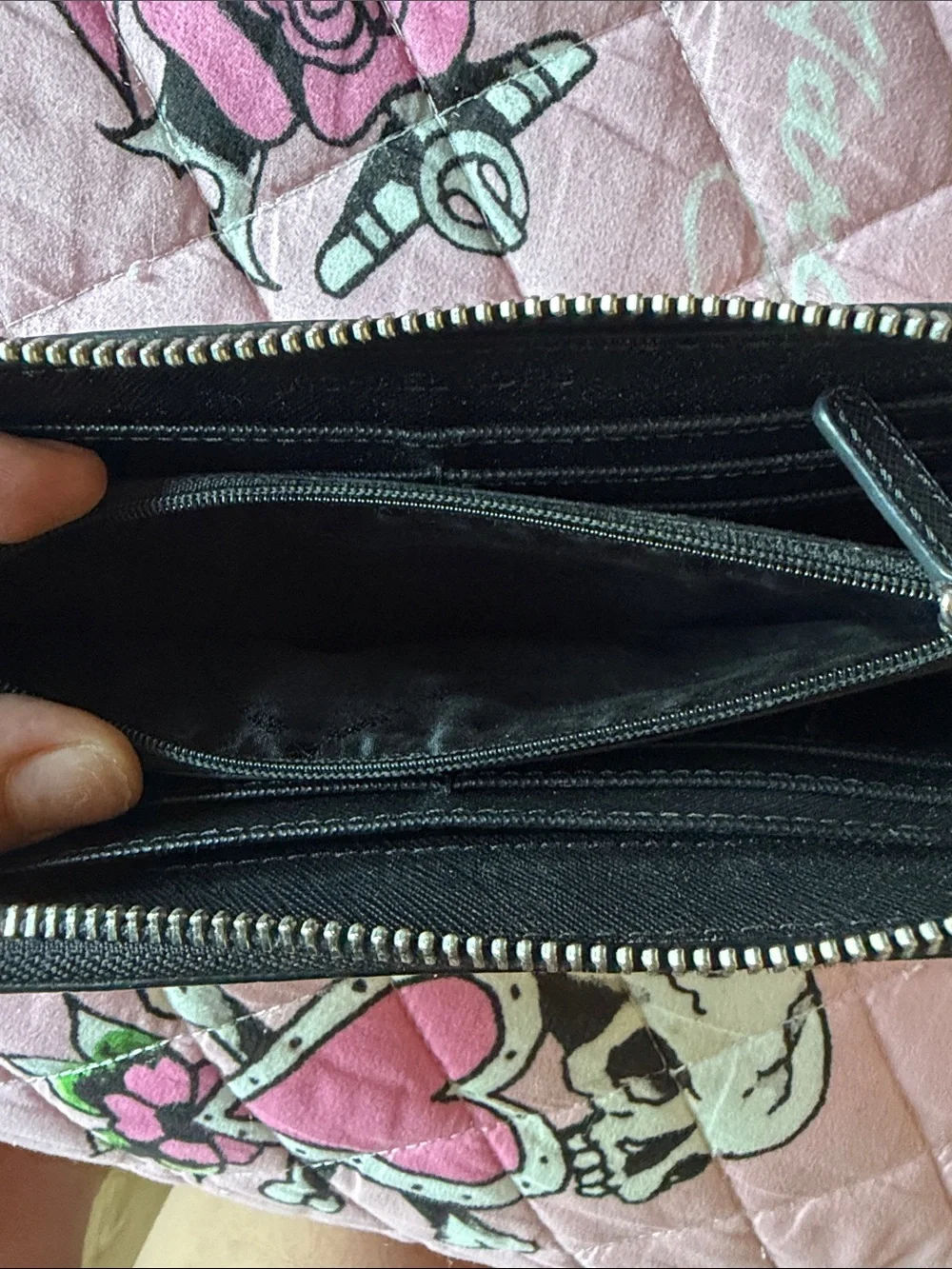 Michael Kors Silver and Black Center-Stripe Zip Wallet